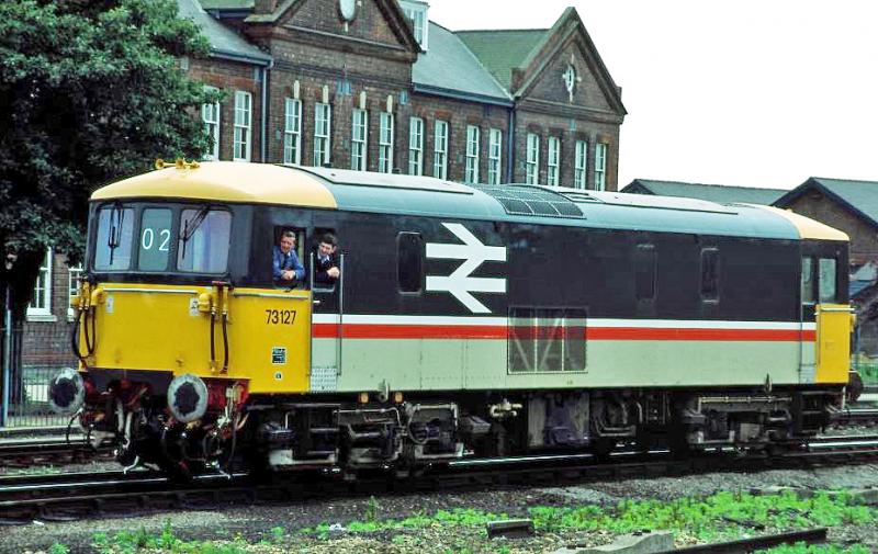 73127: 73127 outside Eastleigh works. How 73s looked when they worked on the southern region. Photo of 73127
