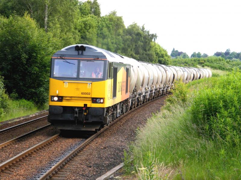 60002 @ Gleneagles - 02 July 2016: Heading to Oxwellmains, at 08.39, trailing a 600 tonne Lafarge cement freight, from Inverness Photo of 60002 @ Gleneagles - 02 July 2016
