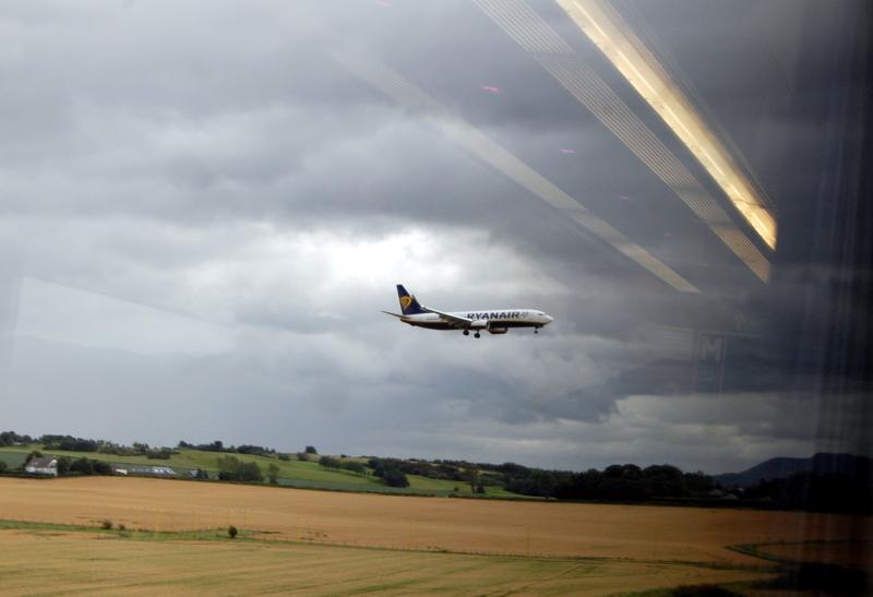 Ryanair over 1E15: A Ryanair flight comes in to land at Edinburgh airport, taken from on board 1E15 09:52 Aberdeen - KX. 9/8/2016 Photo of Ryanair over 1E15