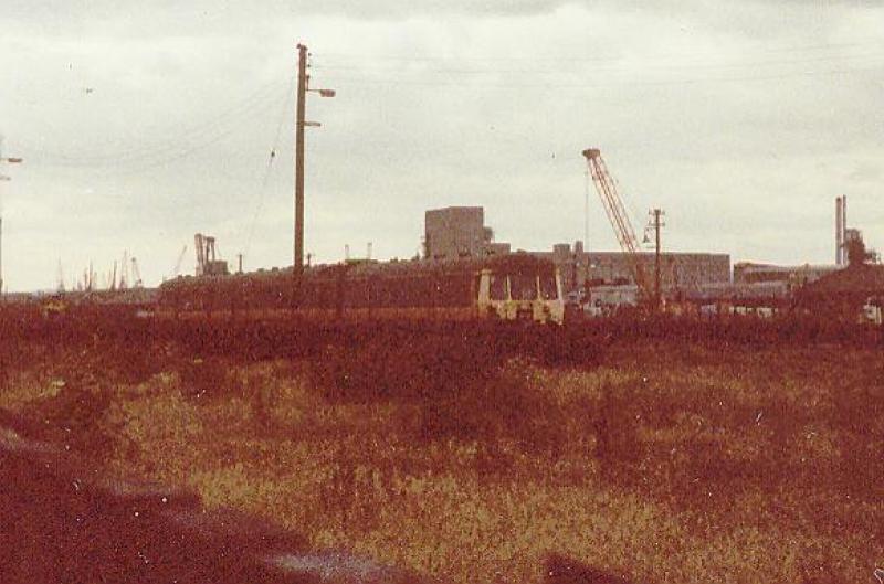 Class 303 in Leith Yard: Redundant ex-Manchester class 303 parked in Leith Yard for an event to publicise the dangers of Trespass Photo of Class 303 in Leith Yard