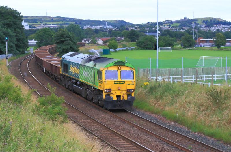 Shanks 66 on 6K30: 66522 on 6K30 09.00 Newtonhill to Mossend Down Yard passing Peffermill Playing Fields on 14/08/2016 running 111 minutes early. Photo of Shanks 66 on 6K30