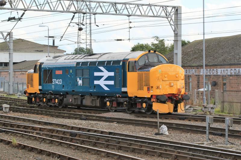 A Clean 37403: 37403 on the 14.33 Sellafield to Carlisle Kingmoor approaching Plat 1 Carlisle. It had run light engine from Barrow on 26/08/2016 Photo of A Clean 37403