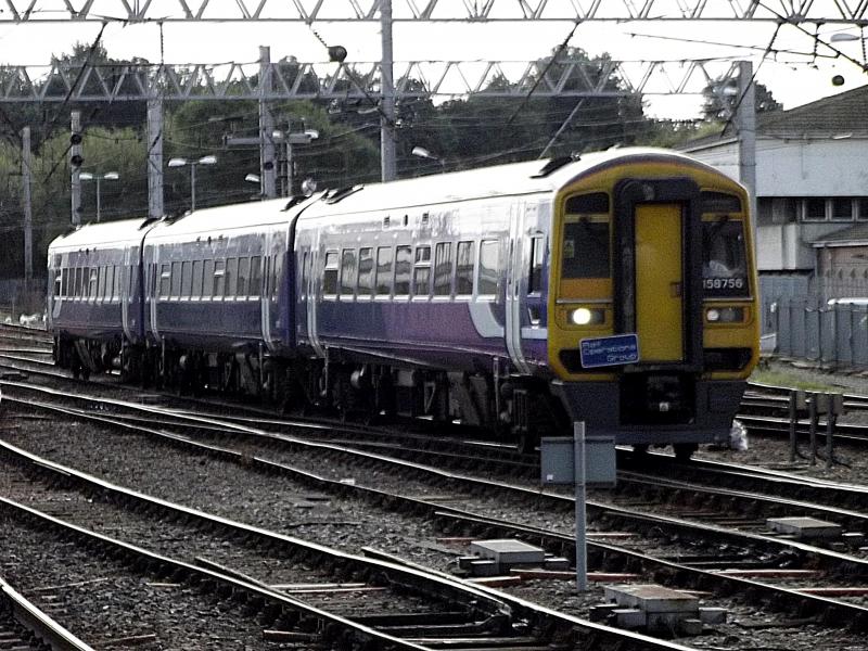 158756 at Carlisle: 3 Car Northern Rail 158756 arrives at Carlisle en Route from Leeds Neville Hill to Brodie at Kilmarnock for Maintenance Photo of 158756 at Carlisle