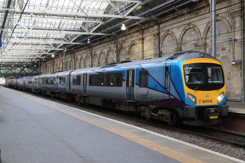 185108 in Transpennine Express livery: 185108 on 1M91 16.12 Edinburgh to Manchester Airport at plat 10 Waverley in the new Transpennine Express livery on 11/09/2016 Photo of 185108 in Transpennine Express livery