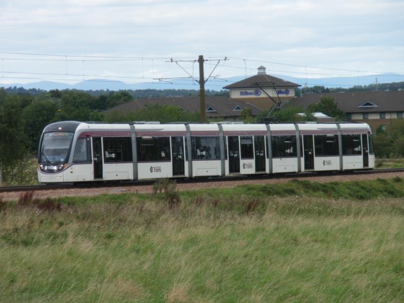 Tram in the Country: Approaching Gogarburn, with the Airport Hilton in the background Photo of Tram in the Country