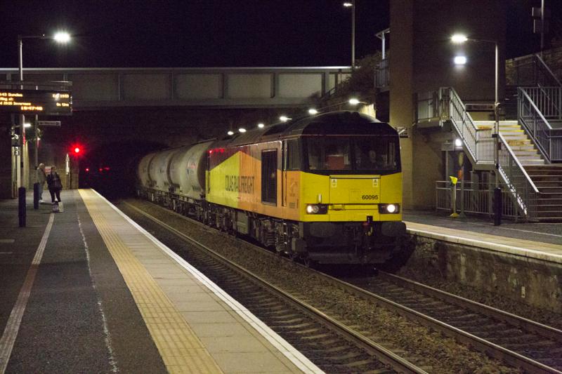 60095: Colas tug 60095 rumbles through Markinch with empty cement tanks, 6B32 Aberdeen to Oxwellmains. 2/11/2016 Photo of 60095