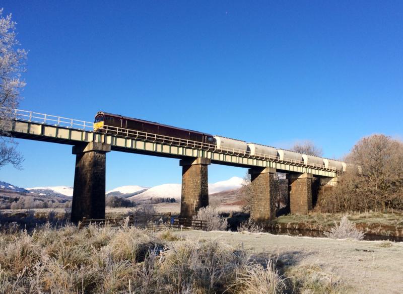 66743 6E45 211116 Crianlarich: The Royal Alcansman arriving into Crianlarich over the Fillan Viaduct Photo of 66743 6E45 211116 Crianlarich