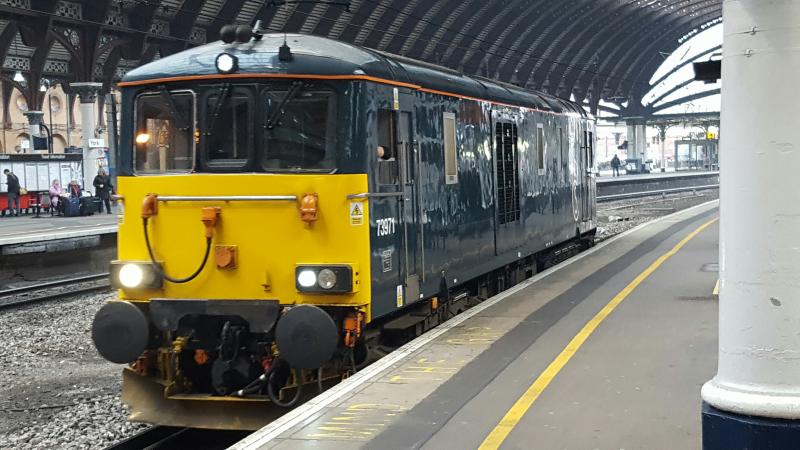 Caledonian Sleeper Class 73 at York: Slightly off-topic but an unusual sight on 13th December was 73.971 passing through York northbound running light engine Photo of Caledonian Sleeper Class 73 at York