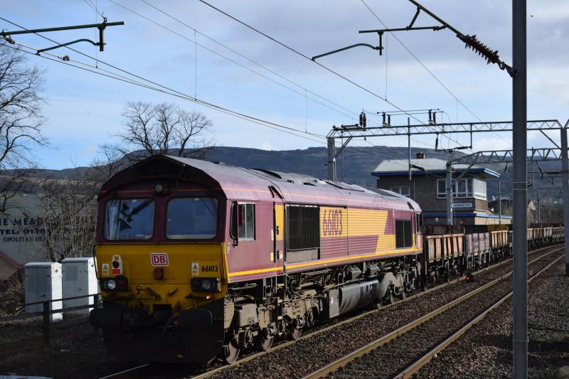 Bridge of Orchy - Millerhill 2 March 2017: DBC Class 66 #66103 on rear of Bridge of Orchy - Millerhill at Dumbarton Central running right time. Photo of Bridge of Orchy - Millerhill 2 March 2017
