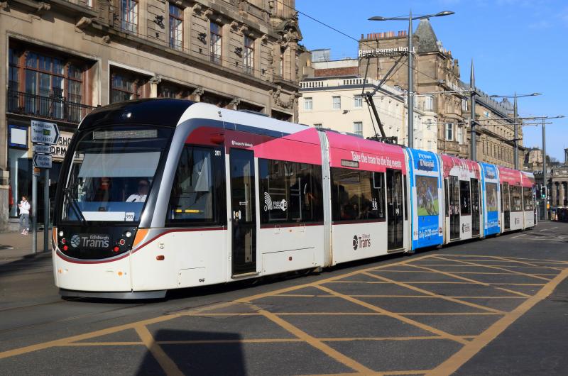 Tram 261 advert has changed : Tram 261 has changed from Tramspotting to BT Murrayfield. rinces St on 06/03/2017 Photo of Tram 261 advert has changed