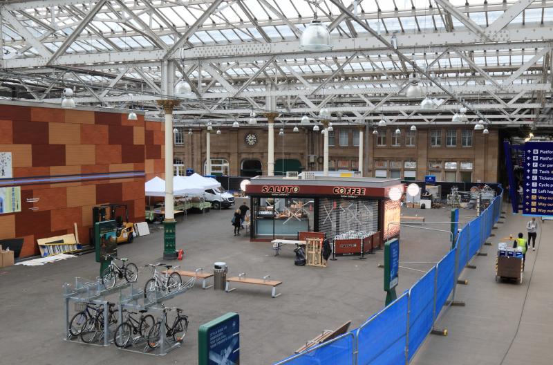 Film Set: The area next to platform 2 Waverley ready for filming. There are a lot of lights installed hanging from th roof girders on 18/03/2017. Photo of Film Set