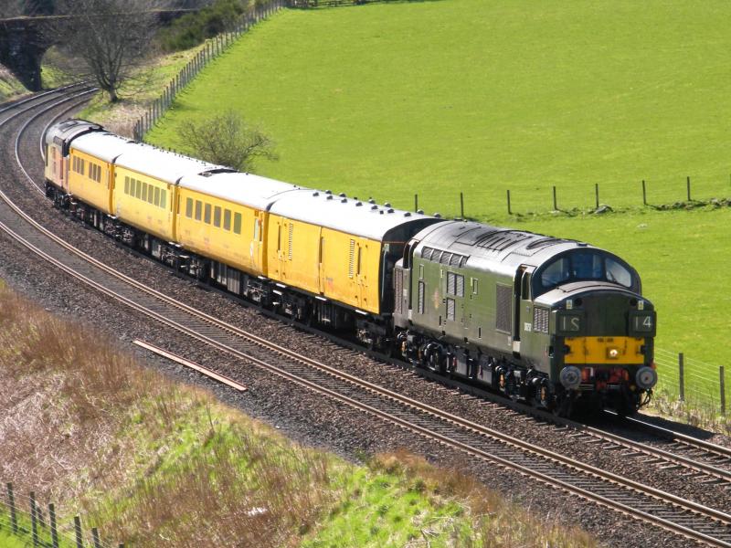 37057 (D6757) @ Loaninghead - 15 April 2017.: Heading the 1Q77 Network Rail test train, from Mossend to Inverness, with Colas Rail 37421 on the rear Photo of 37057 (D6757) @ Loaninghead - 15 April 2017.
