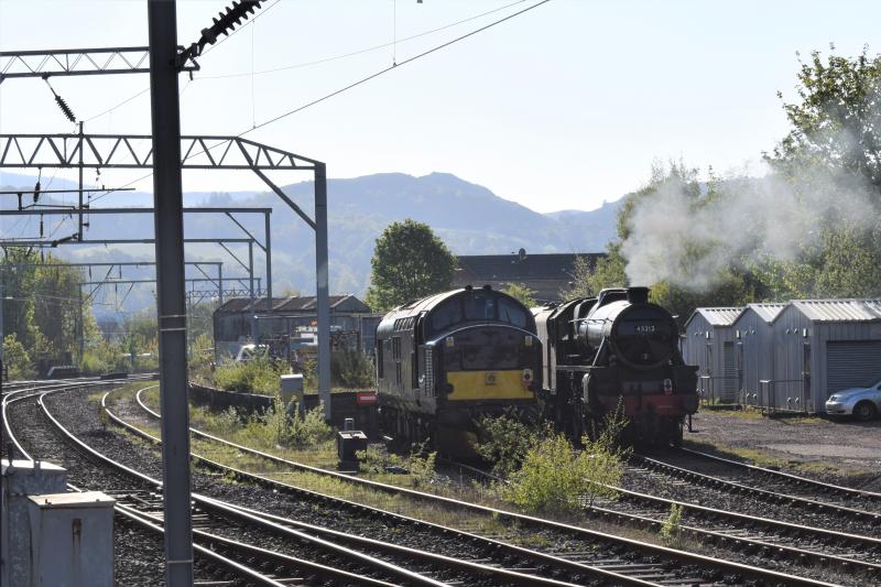37685 and 45212 C.E. Sidings Dumbarton Central: WCRC 37685 Loch Arkaig and Black5 45212 in the C.E. Sidings on 3 May 2017 at Dumbarton Central after overnight stabling there. Photo of 37685 and 45212 C.E. Sidings Dumbarton Central