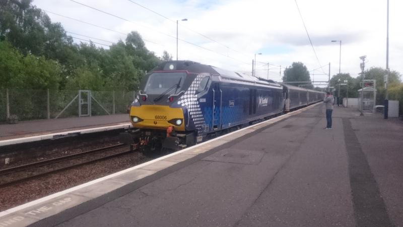 68006 at Coatbridge Central: 68006 passing through Coatbridge Central with an ECS to Edinburgh Waverly (23.05.17). Photo of 68006 at Coatbridge Central