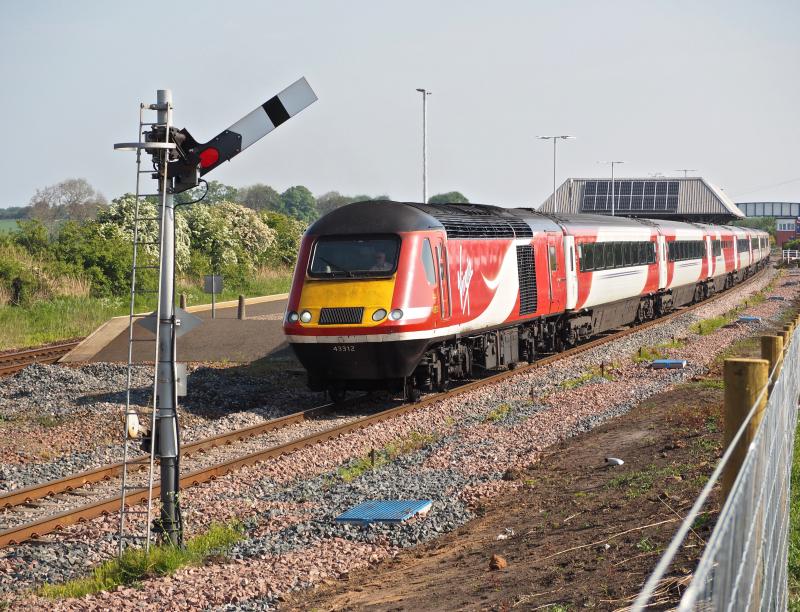 HST at Leuchars: VTEC HST at Leuchars. Picture shows clear view of trains now that all vegetation has been cleared. Photo of HST at Leuchars