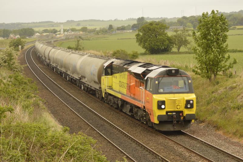 To the Rescue: 70802 hauling Empty cement wagons and a dead 60 back to Oxwellmains from Aberdeen Photo of To the Rescue