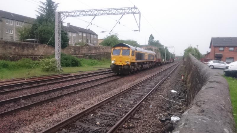 66740 at Coatbridge: 66740 passing through Coatbridge with the 6M63 Glen Douglas-Carlisle Yard working (30.05.17). Photo of 66740 at Coatbridge