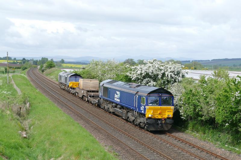 6S99 Carlisle to Georgemas Siding : 66302 and 66301 with 6S99 at Innerdunning near Perth on 23rd May 2017 Photo of 6S99 Carlisle to Georgemas Siding