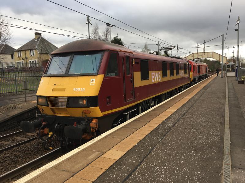 Double header: 90020 and 66082 on southbound empty cars Photo of Double header