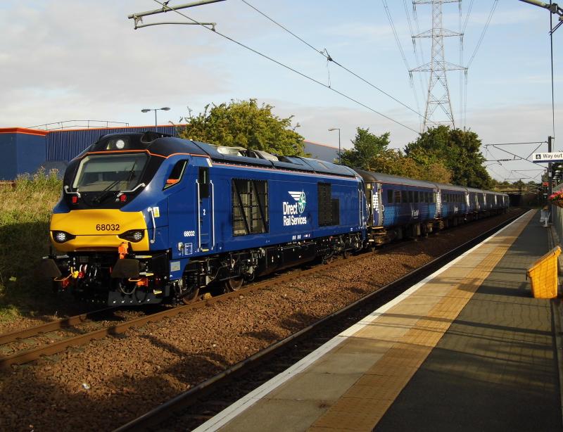 68032 at Brunstane: On it's first day of operation, 68032 hauls 5K19 0846 Edinburgh- Motherwell ECS after working a Fife Circle service. Photo of 68032 at Brunstane