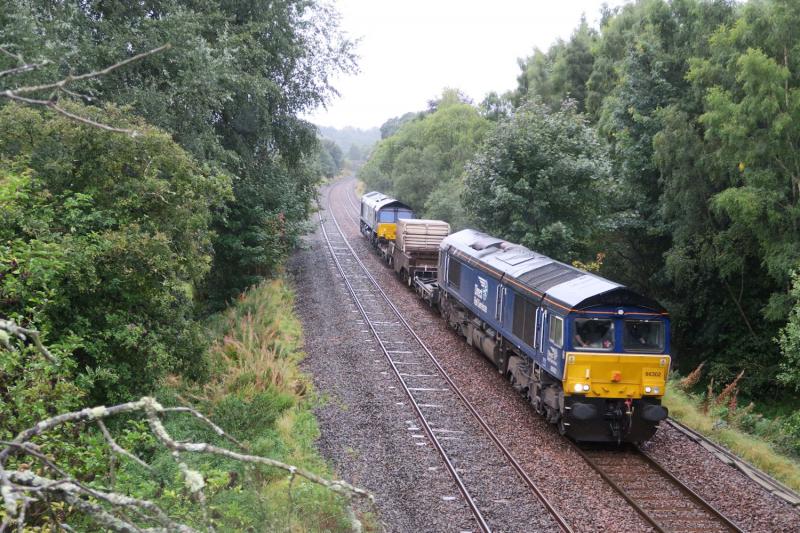 6S99 - Carlisle to Georgemass: 66302 & 301 T&T through Luncarty at 1002 with 6S99 for Georgemas Jn Photo of 6S99 - Carlisle to Georgemass