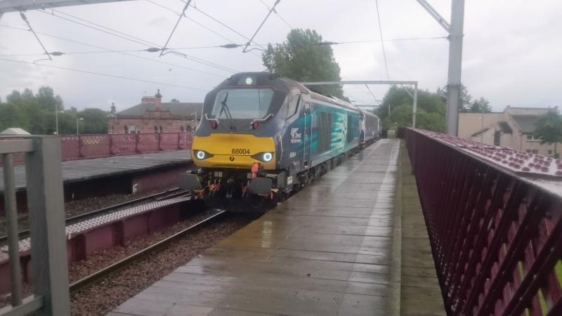 68004 at Coatbridge Central: 68004 passing through Coatbridge Central with the 5G13 Motherwell to Edinburgh ECS move (13.09.17). Photo of 68004 at Coatbridge Central