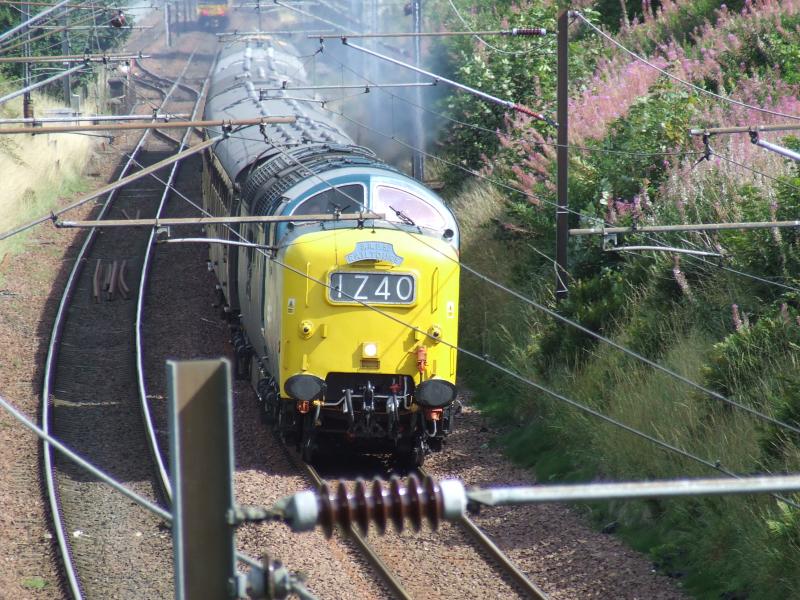 Elderslie Express!: 55022 thundering along at Elderslie with the SRPS Routes & Branches Tour on 26th August Photo of Elderslie Express!