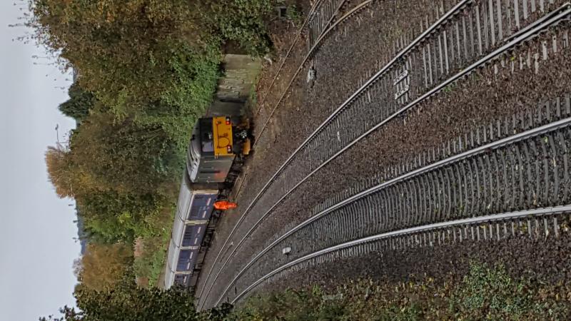 73967 on 5A25: 73967 couples back up to the stock of 5A25 in Kirkcaldy loop after its RHTT rescue duties this morning. Photo of 73967 on 5A25