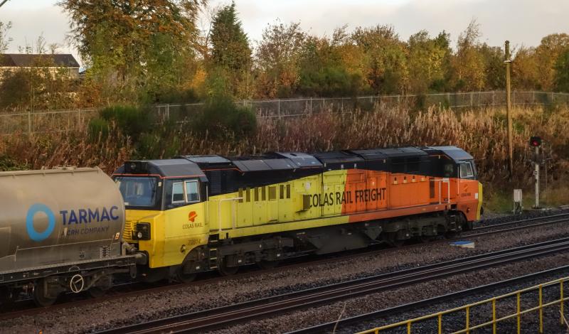 Photo of 70814 with 6A65 for Aberdeen in Larbert DPL. 25.10.17