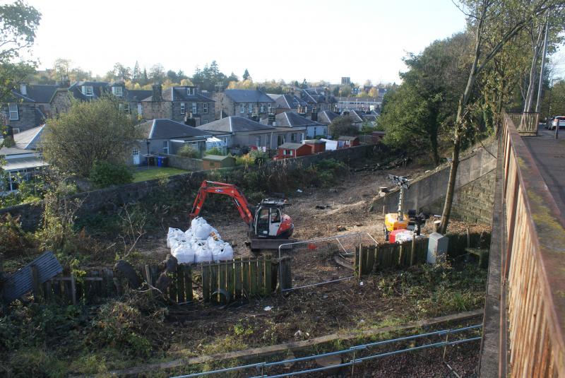 Photo of Kerse Road, Stirling city centre side footbridge abutment plinth marked out
