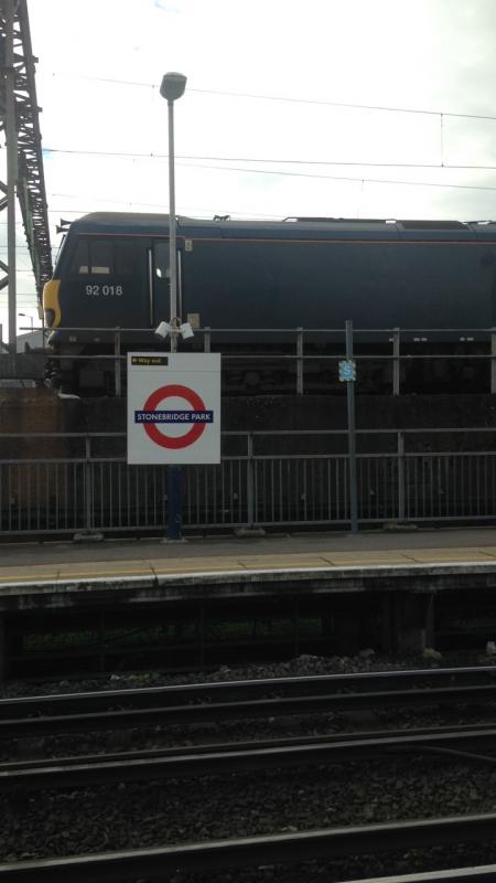 92018: 92018 seen stabled with sleeper ECS overlooking Stonebridge Park underground station Photo of 92018