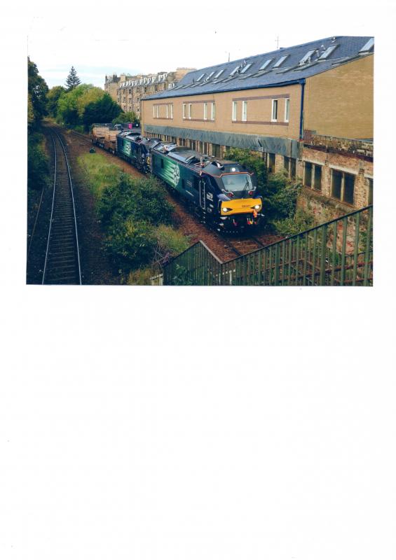 Class 88 with Flasks: DRS 88001 and 88004 heading 06.23 Carlisle to Torness at
Newington (Edinburgh Sub) 12 October 2017. Photo of Class 88 with Flasks