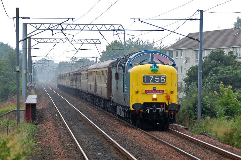 55022 Wester Hailes 30/8/2008: 55022 on 1Z55 0600 Huddersfield - Edinburgh Waverley, Retro Railtours “The Deltic Retro Scot”. Purring thru Wester Hailes at 1217 on Saturday 30/08/2008. Photo of 55022 Wester Hailes 30/8/2008