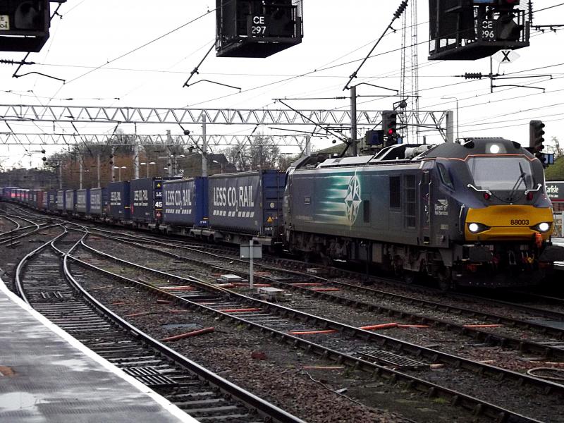 88003 At Carlisle: Working the last Intermodal service of 2017 from Daventry to Mossend, 88003 Genesis arrives at Carlisle on Saturday 30th December 2017 Photo of 88003 At Carlisle