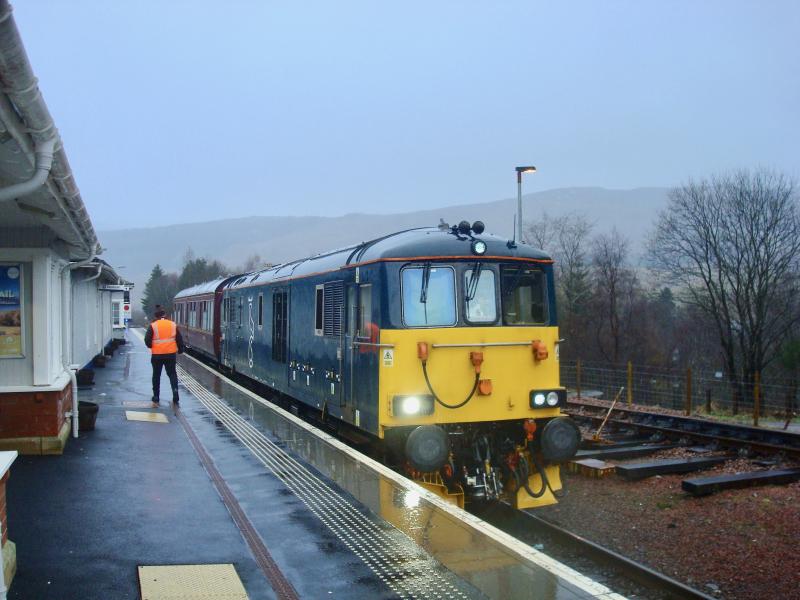 Photo of 73971 at Crianlarich with LMS Saloon Coach