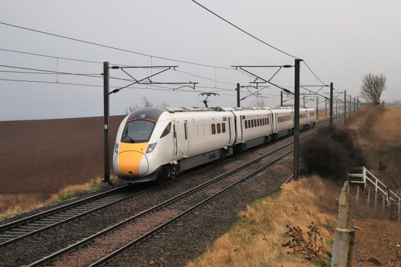 5X06: 801101 on 5X06 13.15 Edinburgh to Doncaster IEP near Torness MP 35 on 14/02/2014 Photo of 5X06