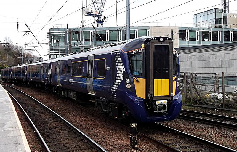 385104 at Edinburgh: Scot-Rail Hitachi 385104 arrives at Edinburgh Waverley from Millerhill Depot, with the start of the day's mileage accumulation trains to Dunbar on Friday 16th February 2018. Photo of 385104 at Edinburgh