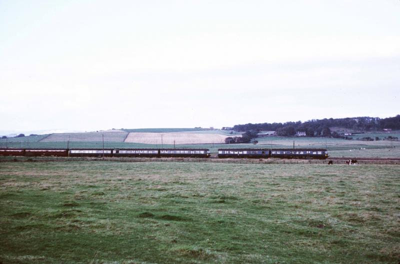 Blue trains at Inverurie: In the late 1960s a couple of units went to Inverurie for tyre turning-taken by the late Norris Forrest Photo of Blue trains at Inverurie