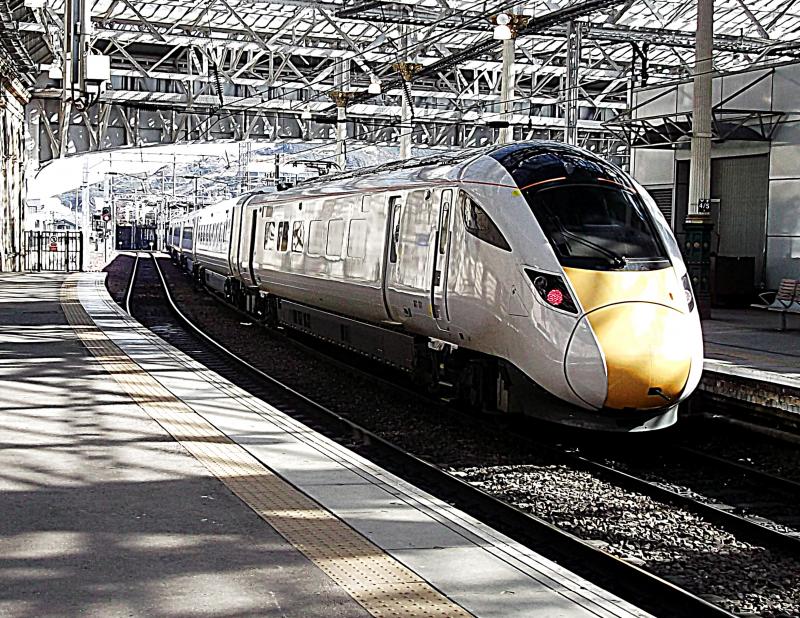 801101 at Edinburgh: Hitachi IEP 801101 waits at Edinburgh Waverley with 5X06 a return Test Run to Doncaster on Tuesday 20th March 2018 Photo of 801101 at Edinburgh