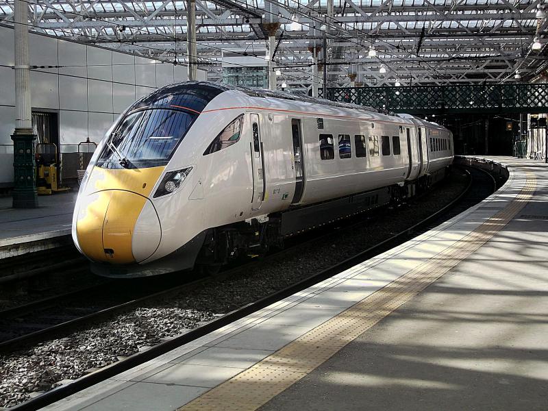 801101 at Edinburgh: Hitachi IEP 801101 waits at Edinburgh Waverley with 5X06 a return Test Run to Doncaster on Tuesday 20th March 2018 Photo of 801101 at Edinburgh