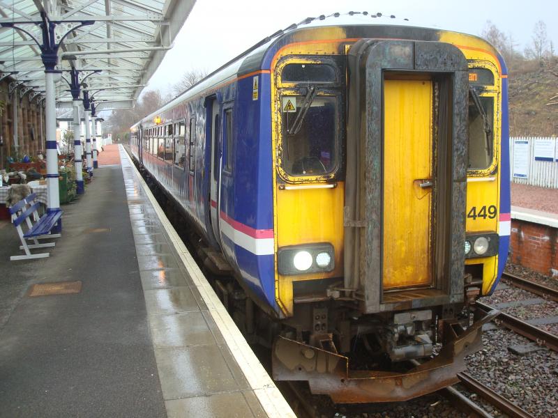 156449 at Dalmally: 156449 at Dalmally Station on Tuesday 27th March 2018. Arrived as afternoon Photo of 156449 at Dalmally
