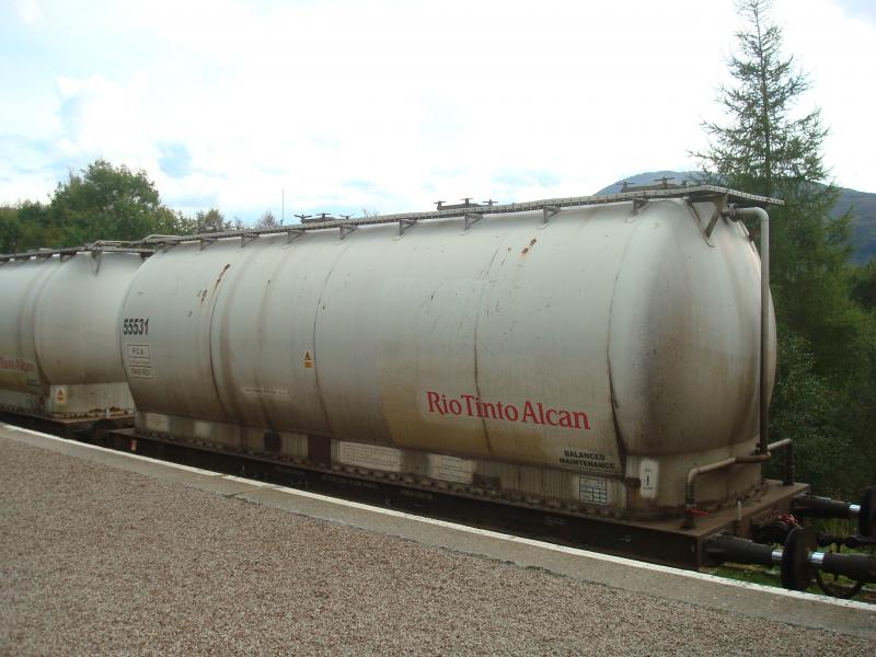 Rio Tinto Alcan Alumina Wagon: Taken at Upper Tyndrum in 2012 showing former owner's name on an Alumina wagon. Photo of Rio Tinto Alcan Alumina Wagon