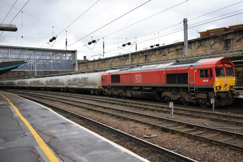 DBC 66149 Carlisle 18.4.18: Mossend-Clitheroe cement tanks hauled by DBC 66149 at Carlisle 18.4.18 Photo of DBC 66149 Carlisle 18.4.18