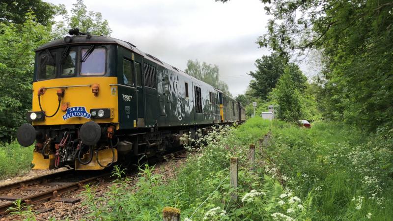 Photo of 73967 and 73966 lead the SRPS Railtour to Kyle