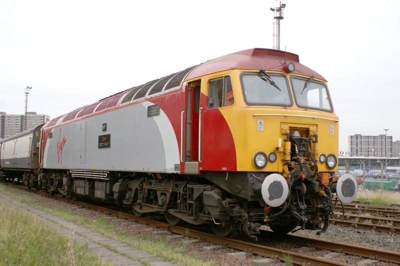 57301: 57301 Coupled to the barrier coaches in the yard at Railcare Springburn on the 18th September Photo of 57301