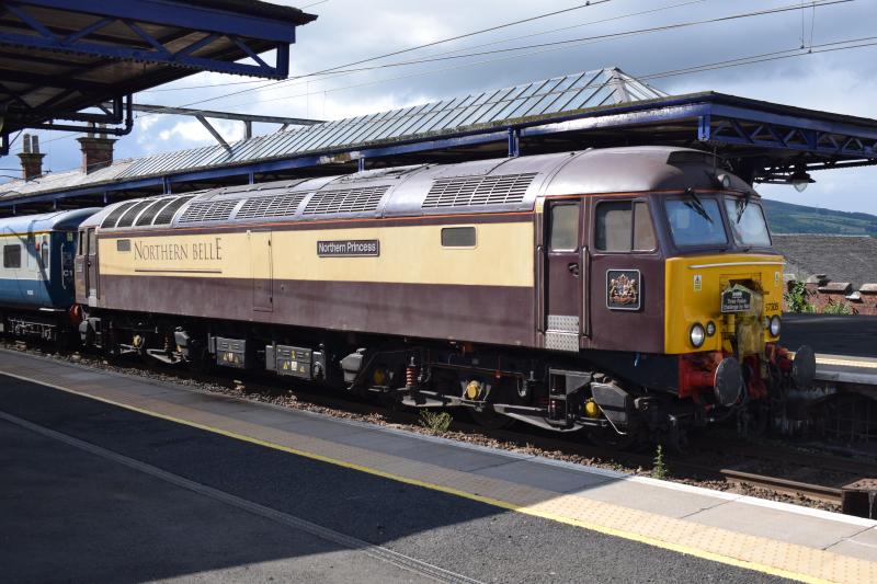 1Z57 Dumbarton Central 16.6.18: 57305 Northern Princess at the head of 1Z57 from Fort William-Crewe during a stop at Dumbarton Central. Photo of 1Z57 Dumbarton Central 16.6.18