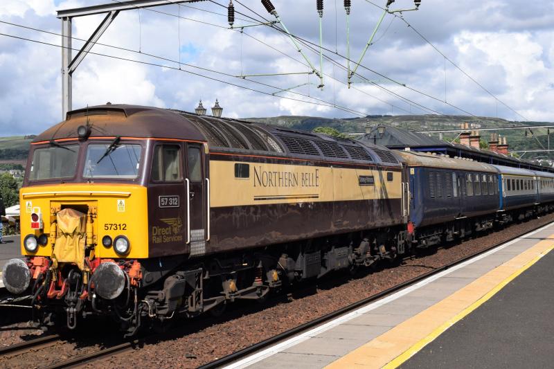 Rear View of 1Z57 16.6.18: 57312 Solway Princess on rear of 1Z57 at Dumbarton Central Photo of Rear View of 1Z57 16.6.18