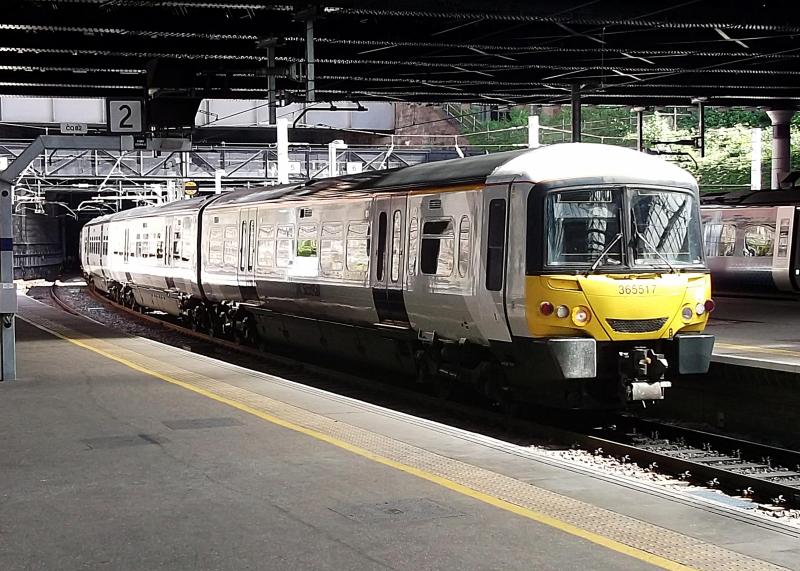 365513 at Glasgow Queen Street: Now entering service carrying passengers, ScotRail 365513 arrives at Glasgow Queen Street with a crew training run from Linlithgow on Thursday 21st June 2018. Photo of 365513 at Glasgow Queen Street