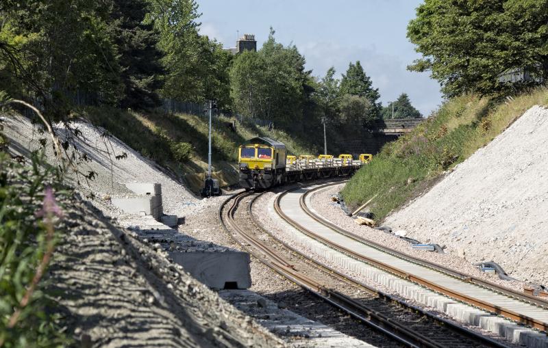 LOOKING TO KITTYBREWSTER.jpg: 66505 WAITS WITH ITS LOAD OF SLEEPERS. LOOKING TO POWIS TERRACE BRIDGE AT KITTYBREWSTER 7.7.18 Photo of LOOKING TO KITTYBREWSTER.jpg