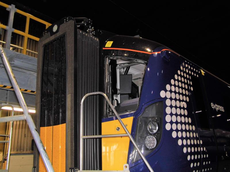 385016 windscreen replacement in progress: 385016 in the process of having its windscreens replaced at Craigentinny depot, photo taken during an official depot visit Photo of 385016 windscreen replacement in progress